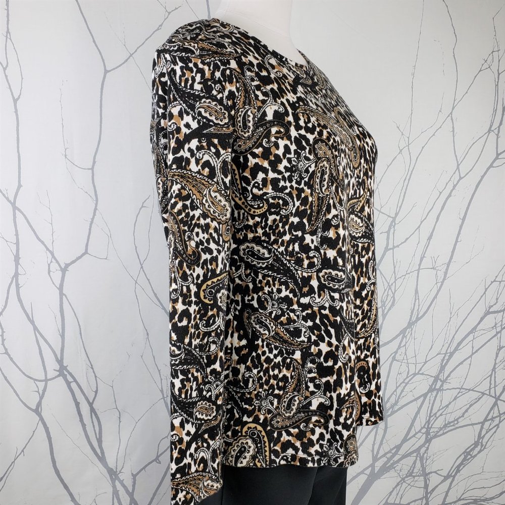 Charter Club Luxury Pima Cotton Black Tan Paisley Top, M - Picture 6 of 8